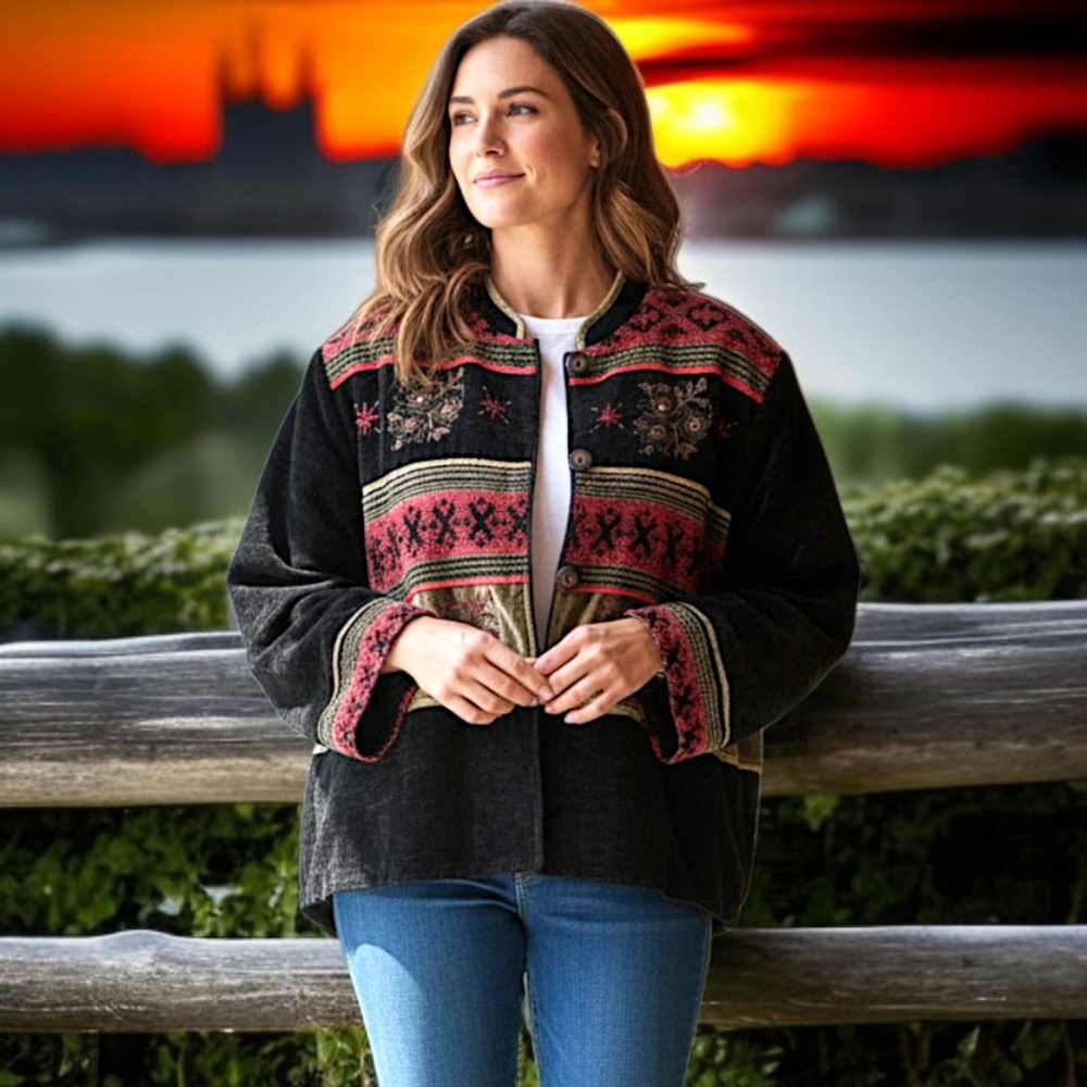Flashback Tapestry Velvet‎ Jacket M Art To Wear Fairy Grunge Patchwork Relaxed